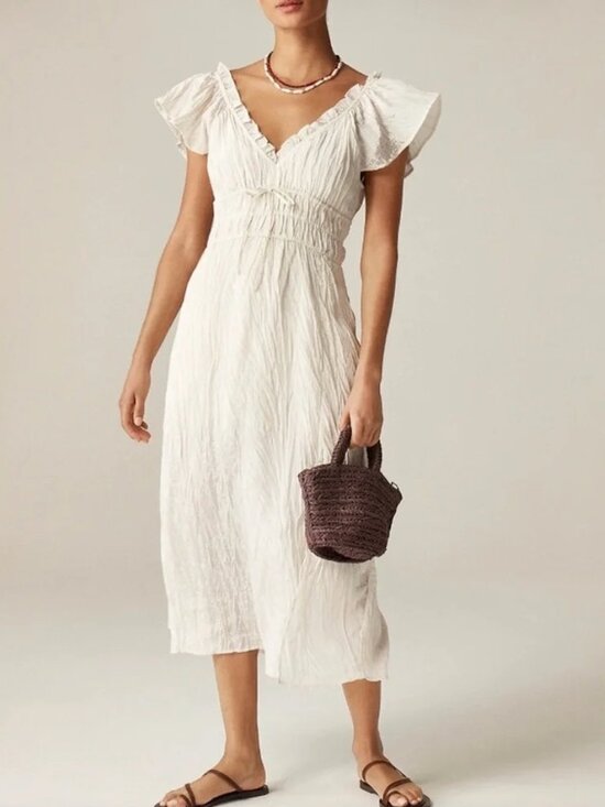 J. Crew Dresses & Skirts - J. Crew Palermo Cream Midi Dress with Ruffle Sleeves